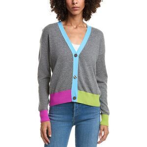 Incashmere Womens Color Block Cashmere Cardigan, Grey